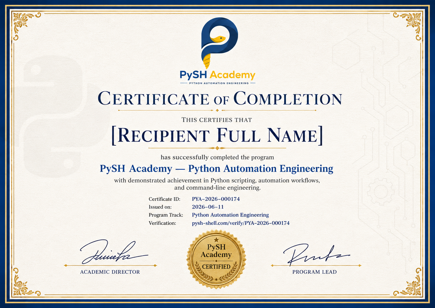 PySH Academy Certificate of Completion